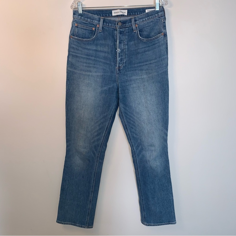 Aritzia High-Rise Straight Leg Jeans in Blue Denim